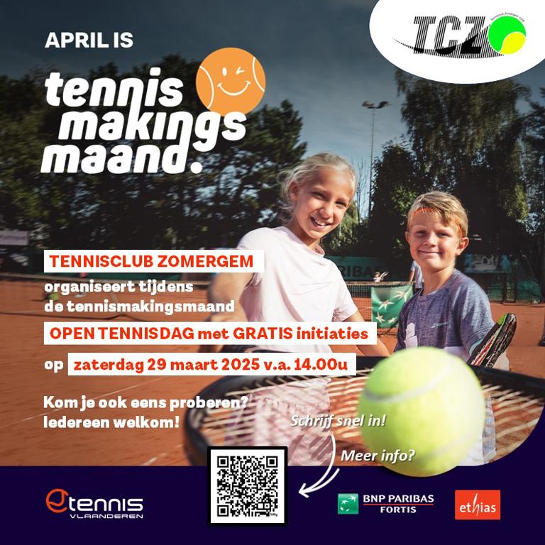 2025 03 29 Tennismakingsmaand Open Tennisdag Logo QR Pijl Vierkant